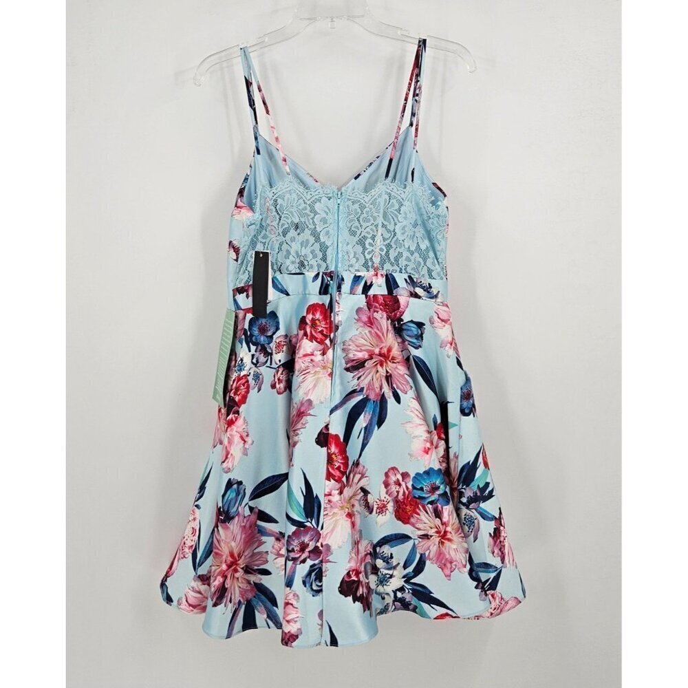 New City Triangles Jr Sz 11 Sky Blue Floral Dress Tulle Edged Attached Slip - Picture 2 of 6